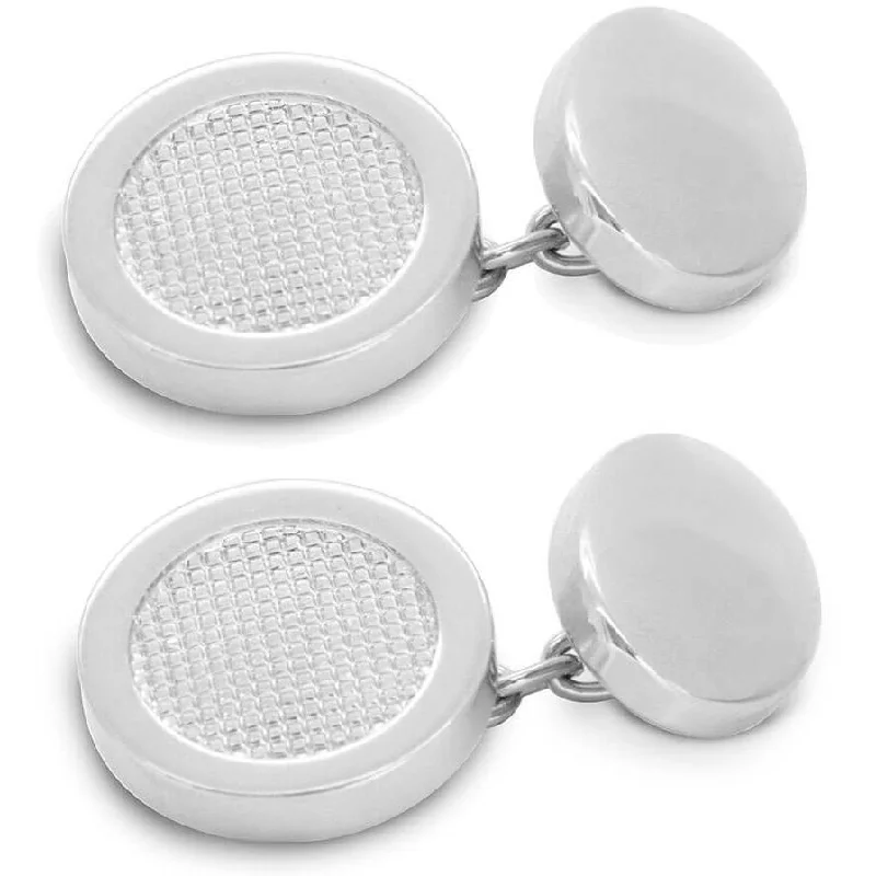 Round Silver Textured Chain Cufflinks