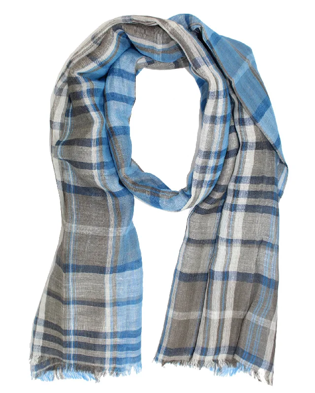 Salvatore Ferragamo Scarf Blue Plaid - Linen Silk Large Shawl SALE