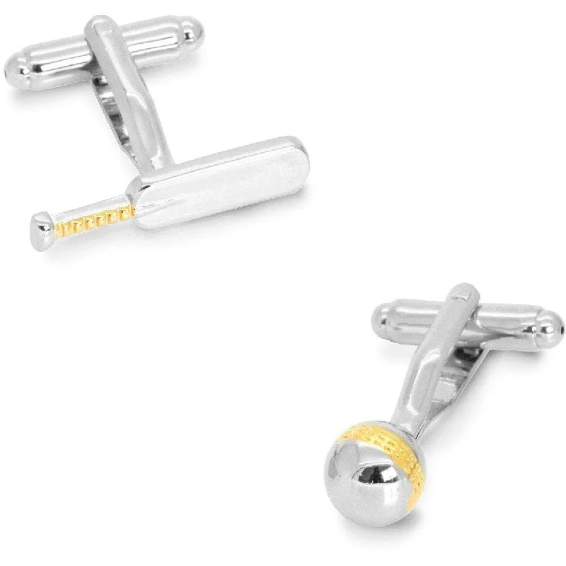 Silver and Gold Cricket Ball and Bat Cufflinks