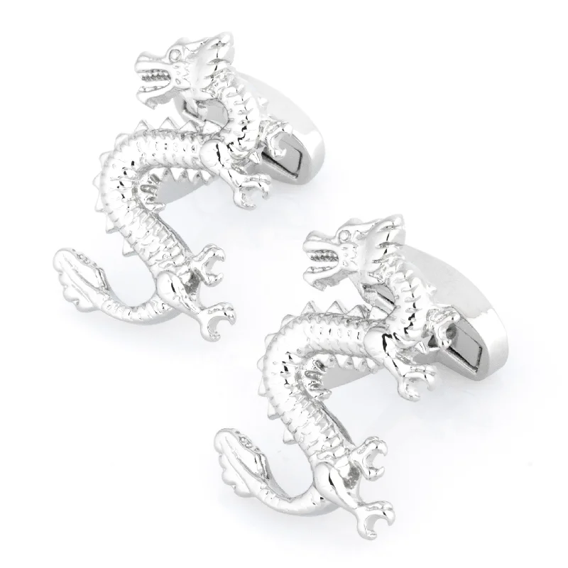 Silver Lucky Chinese Dragon Cufflinks