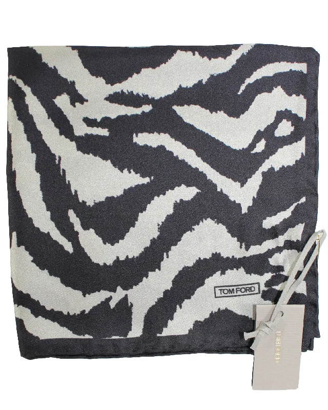 Tom Ford Pocket Square Gray-Silver Black Tiger Print