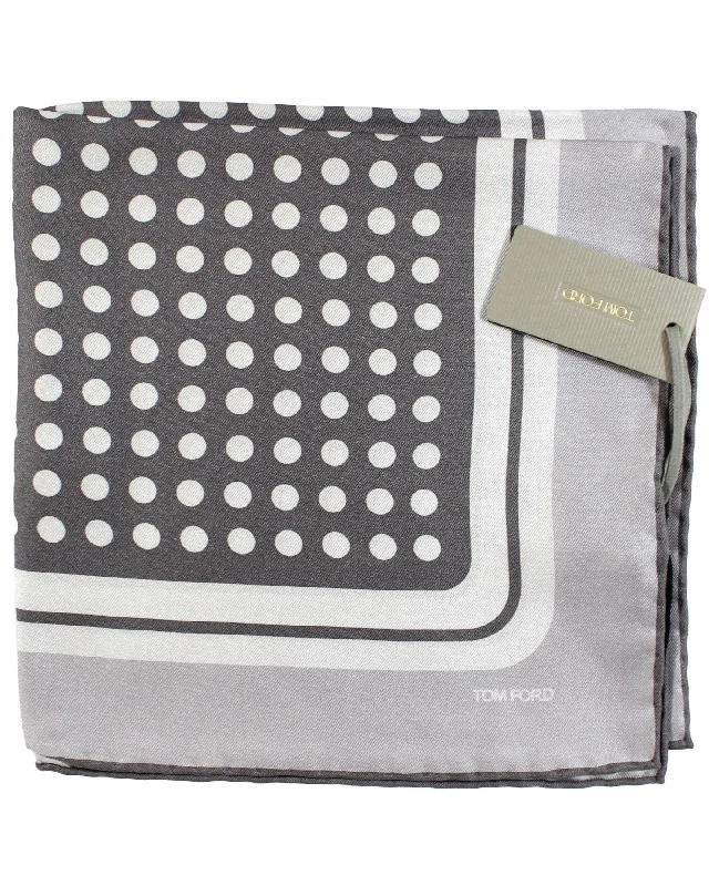 Tom Ford Silk Pocket Square Gray Polka Dots