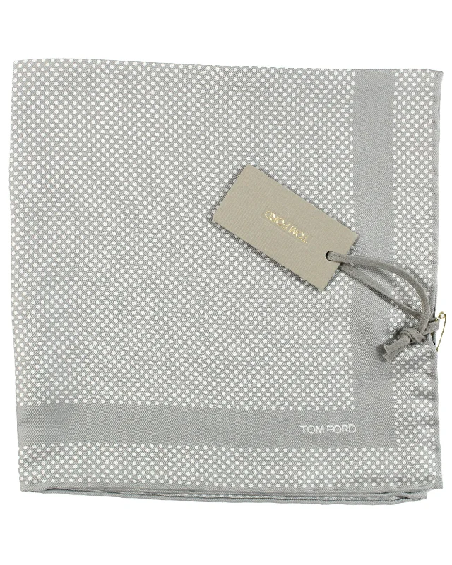 Tom Ford Silk Pocket Square Gray Mini Dots Design