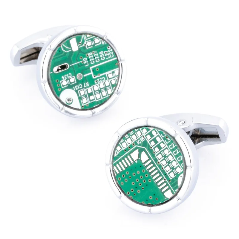 Upcycled Round Circuit Board Cufflinks