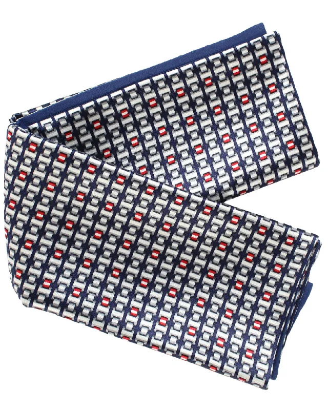 Zilli Pocket Square Navy White Gray Red Geometric SALE